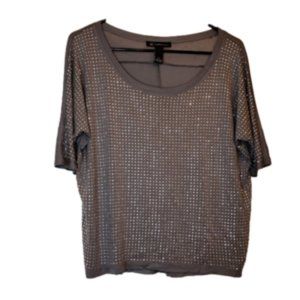 INC International embellished grey top with silver mm in studs. Size S